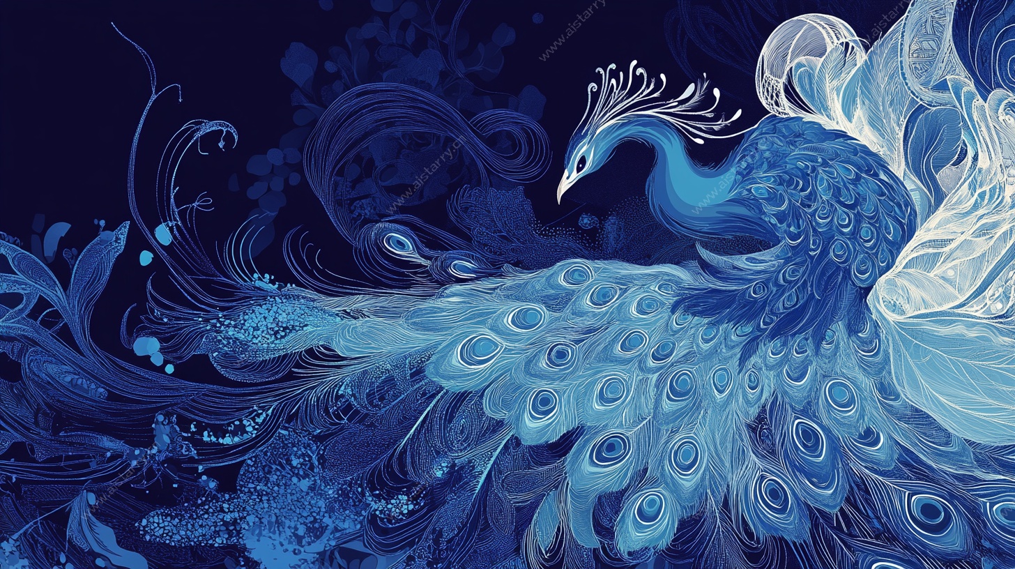 梦幻蓝孔雀艺术插画