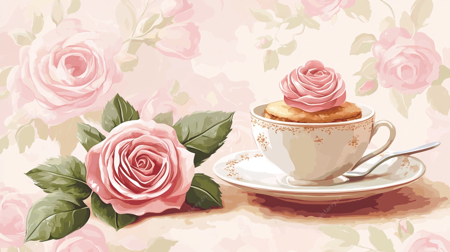 玫瑰茶杯 优雅下午茶图景