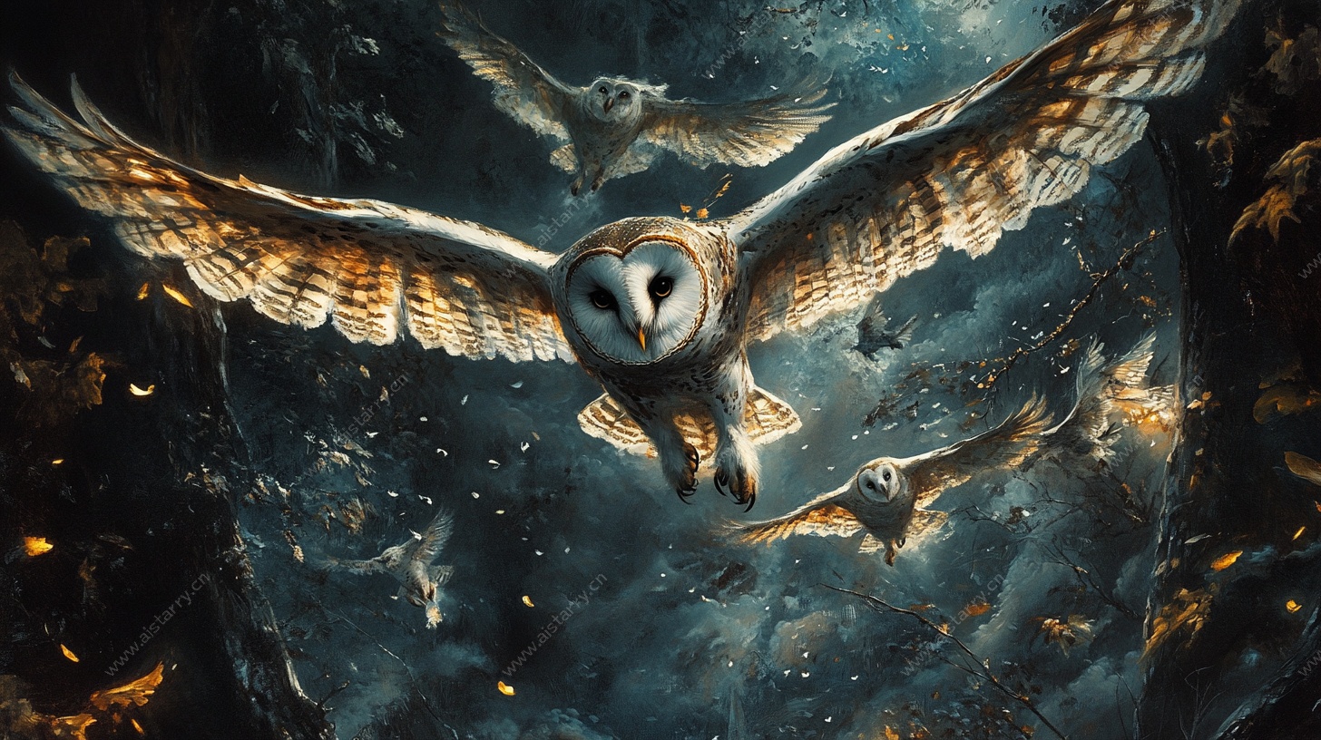 夜空中翱翔的神秘猫头鹰