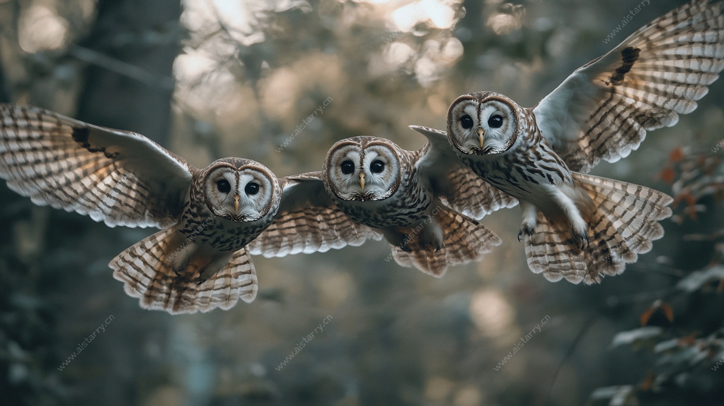 飞翔的猫头鹰群