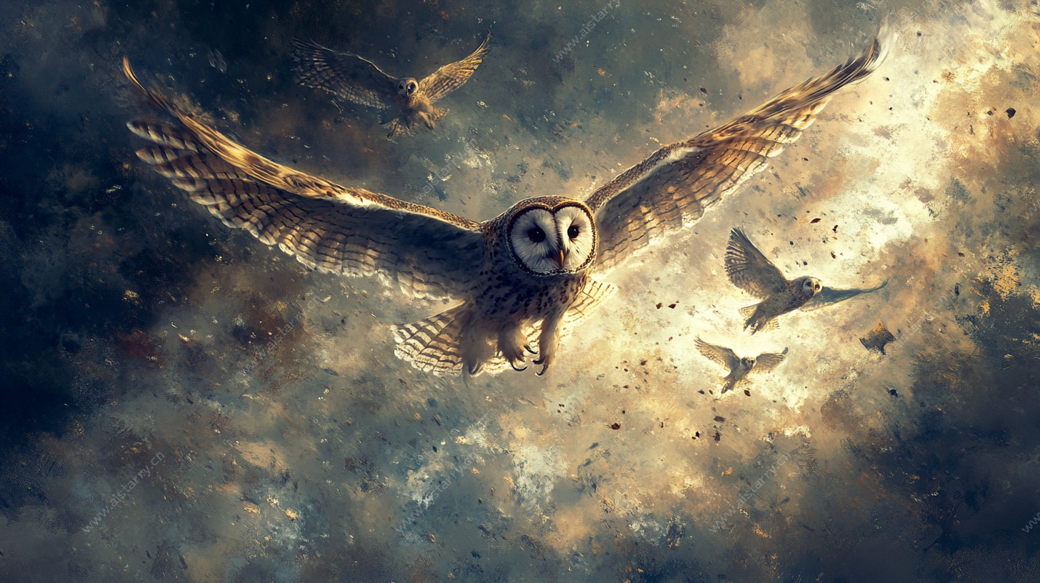 飞翔的猫头鹰奇幻场景