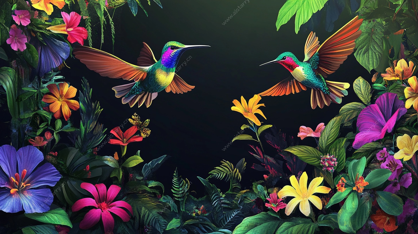 蜂鸟在繁花间飞舞