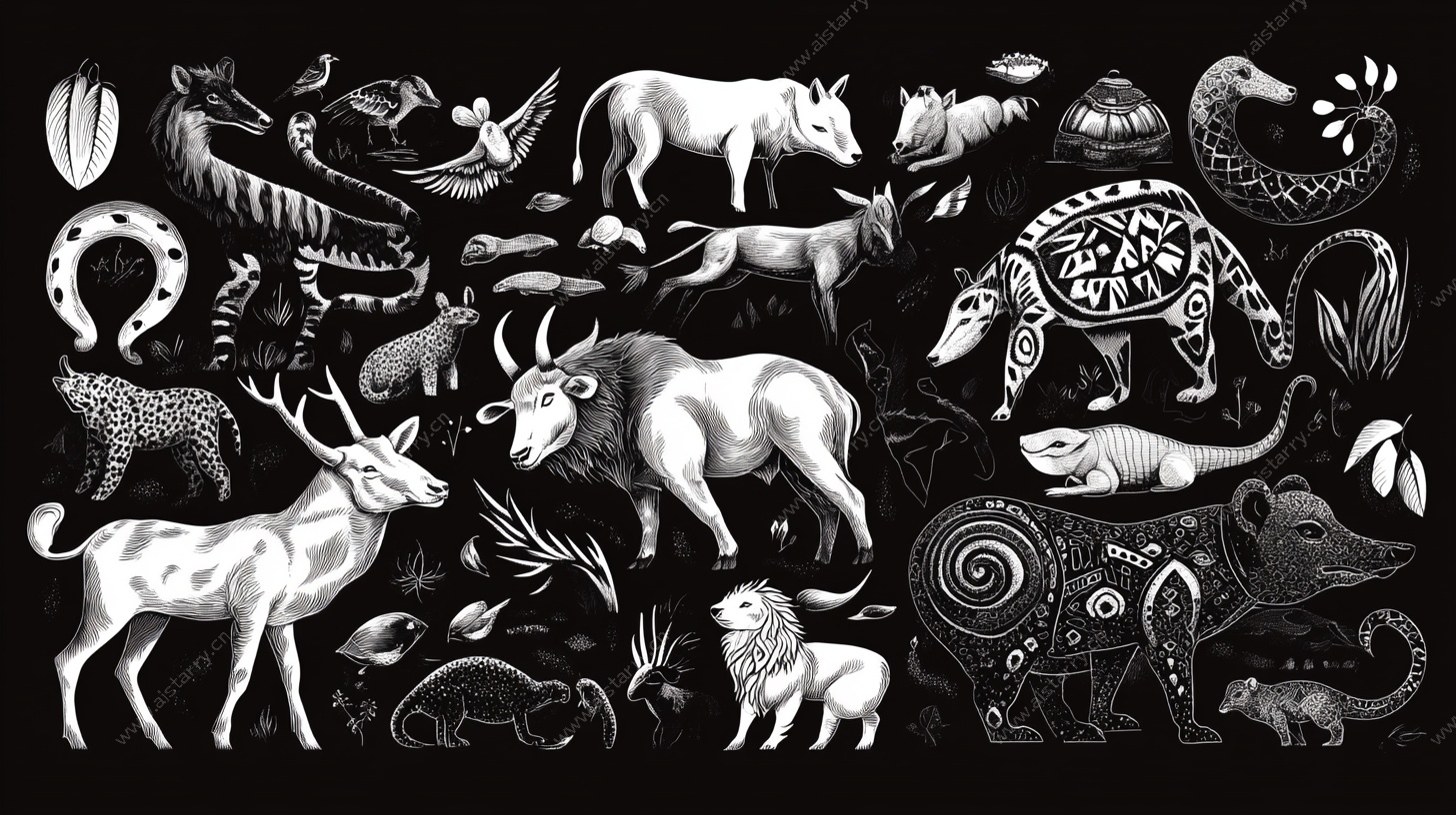 黑白动物插画集合
