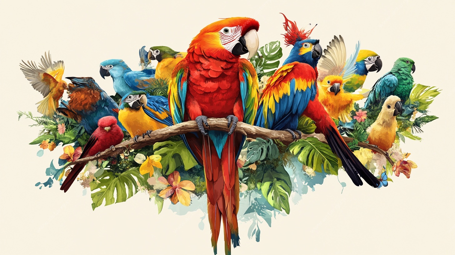 多彩鹦鹉栖于繁茂枝头