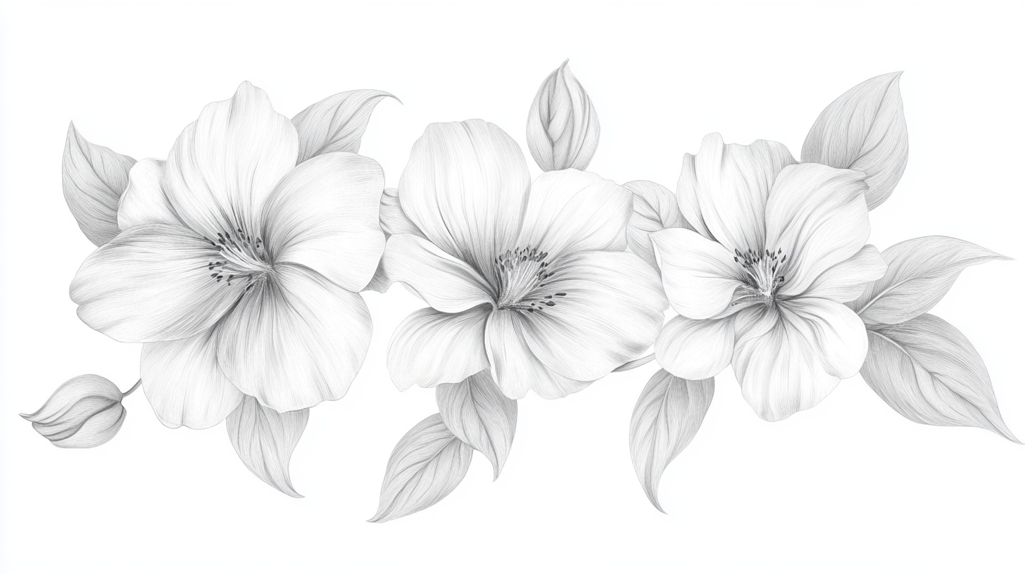 三朵花卉的优雅素描图