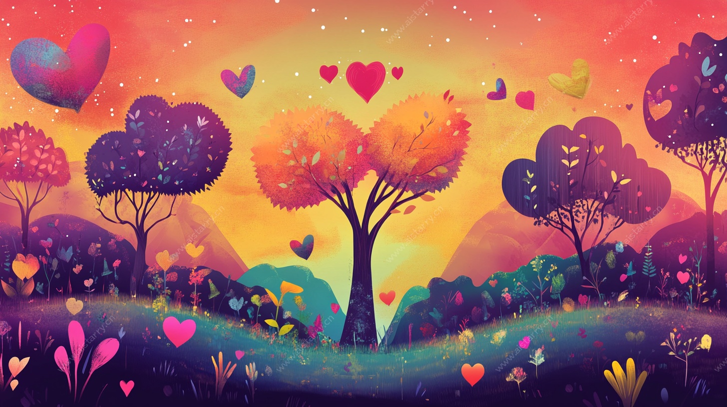 梦幻爱心森林风景图