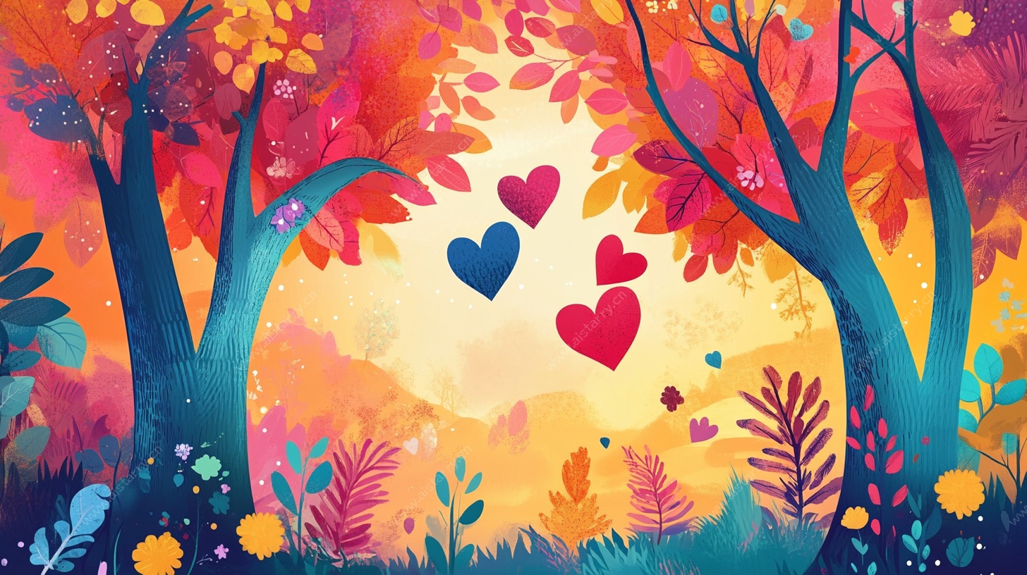 秋日爱心森林梦幻插画