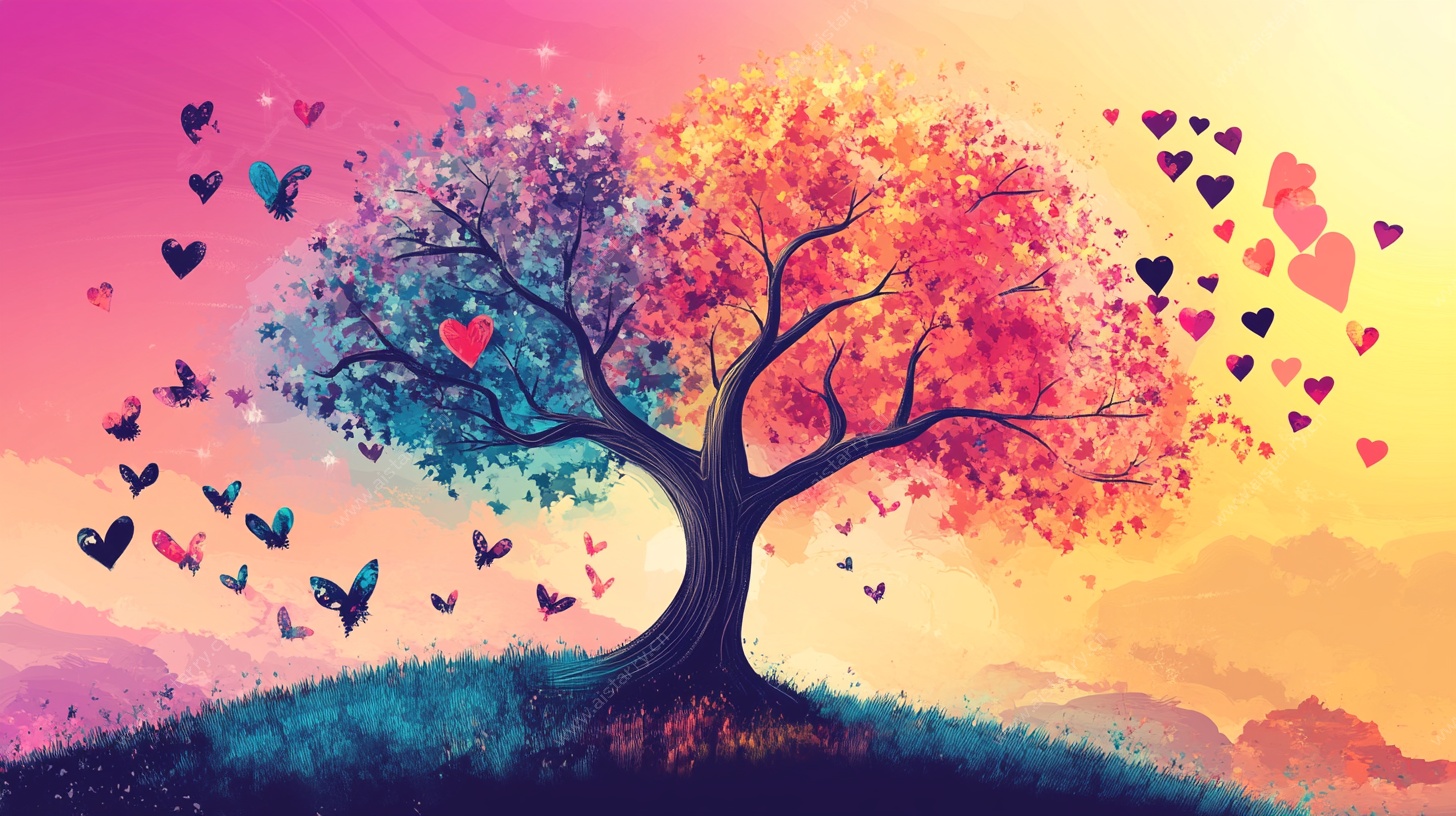 梦幻爱心树与纷飞蝴蝶