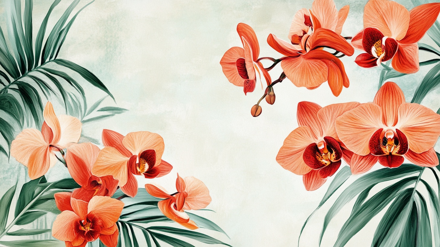 橙红蝴蝶兰绿植插画