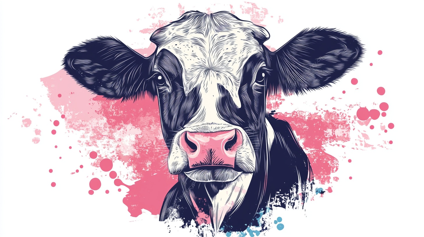 奶牛水彩插画特写