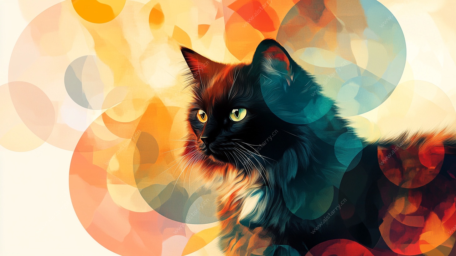 梦幻色彩猫咪插画