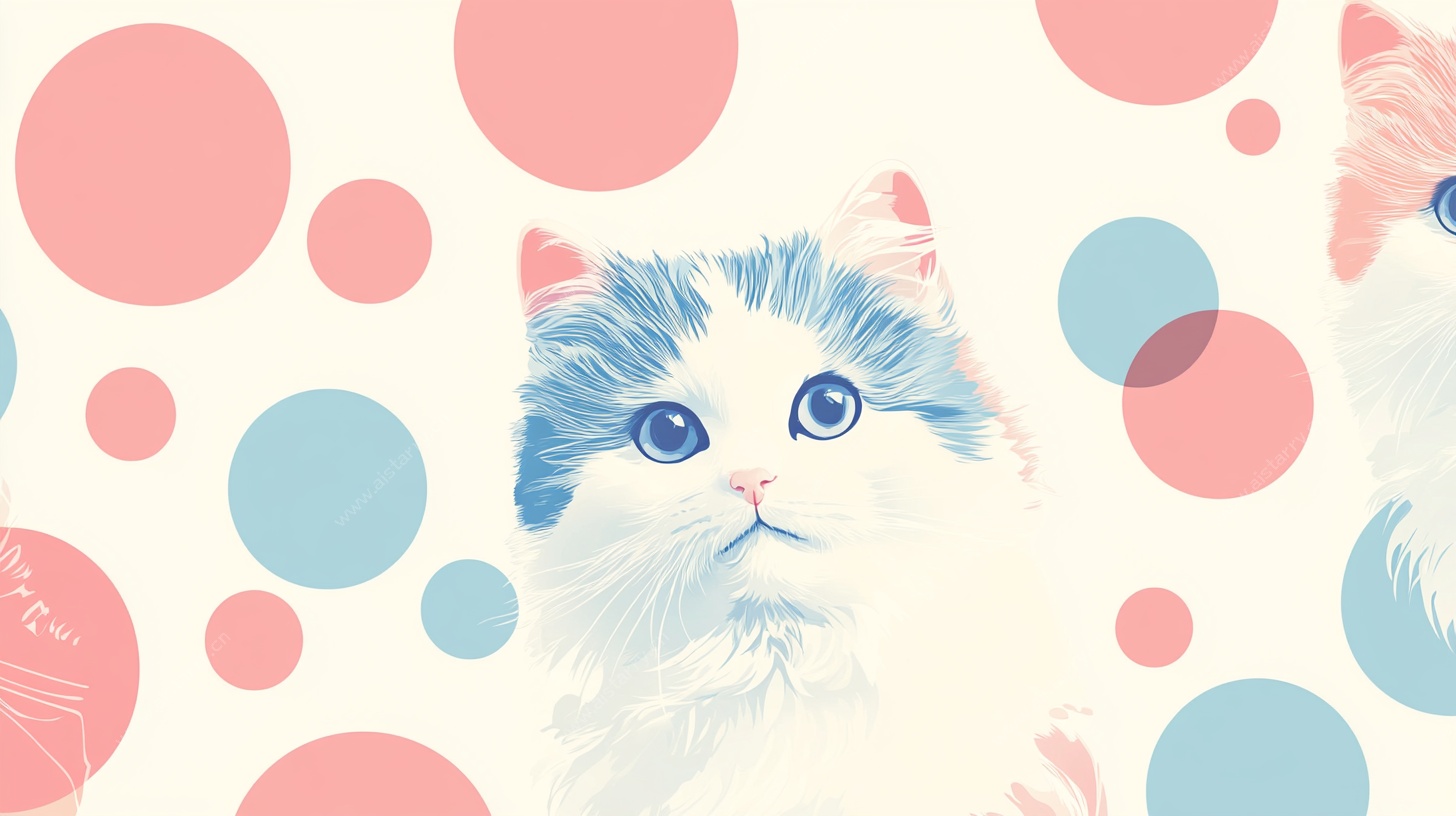 猫咪波点萌趣插画图案