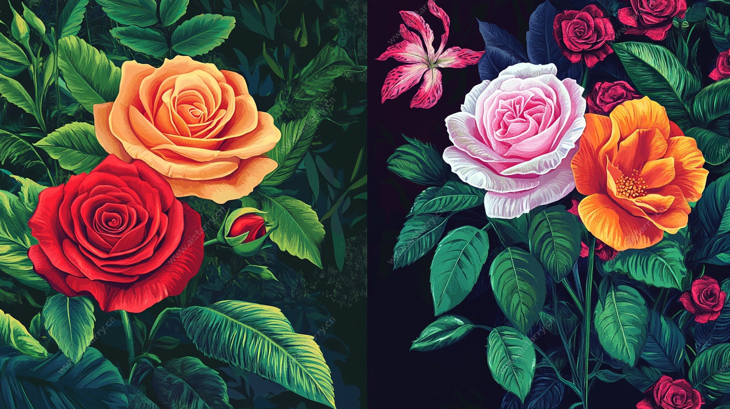 多彩玫瑰花卉插画