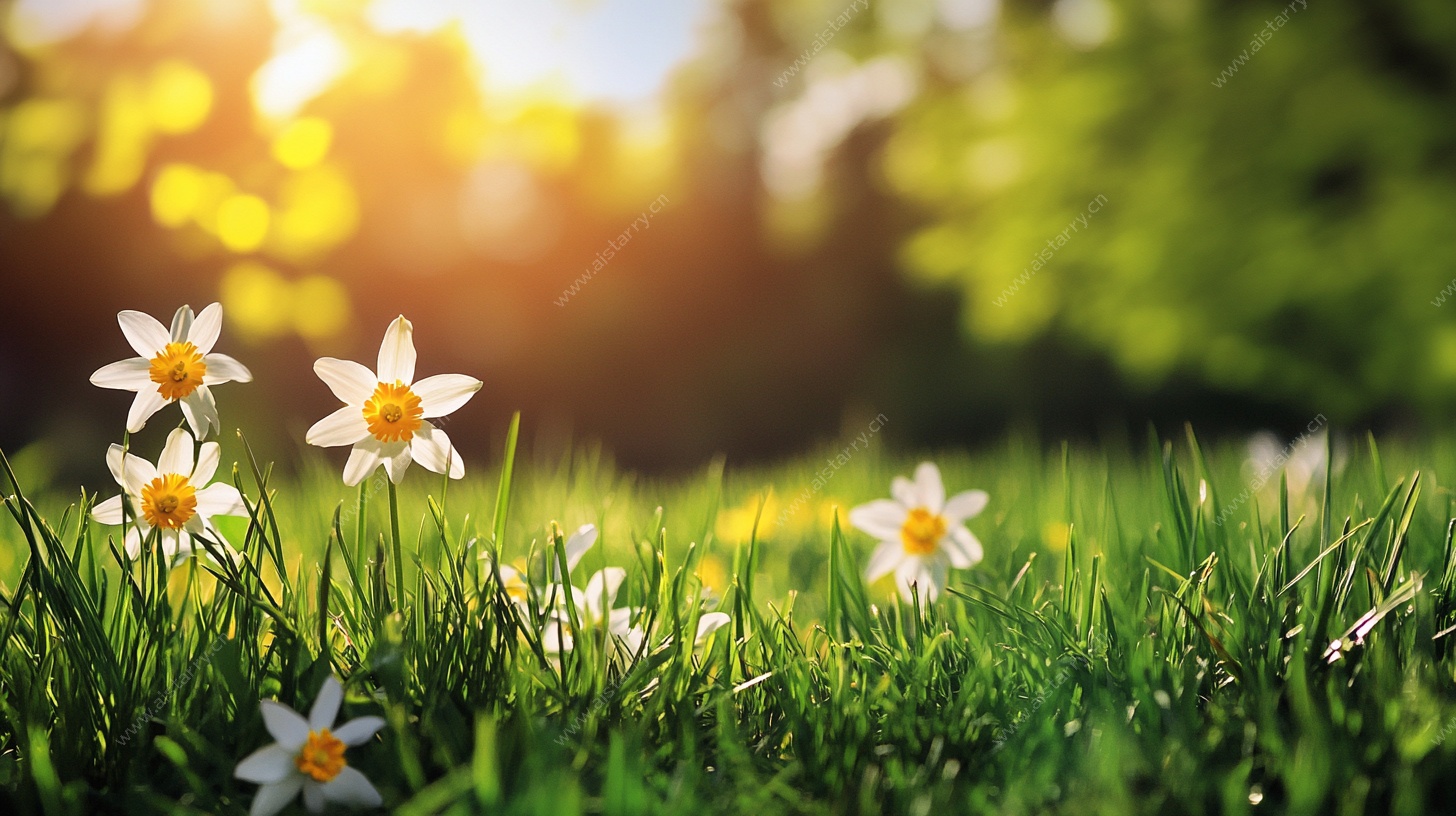 阳光下的草地小白花