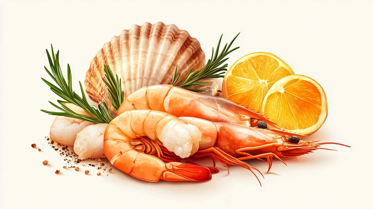 新鲜海鲜组合摆盘展示