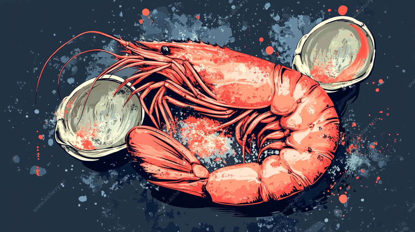 插画红虾与贝壳