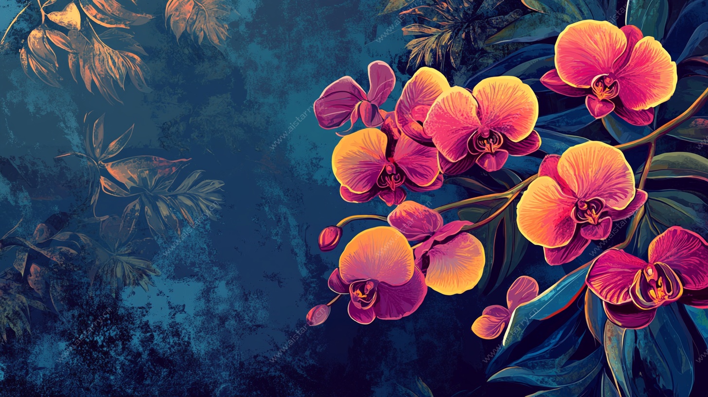 梦幻兰花园景插画