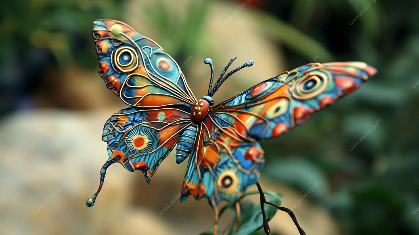 彩色艺术蝴蝶摆件特写