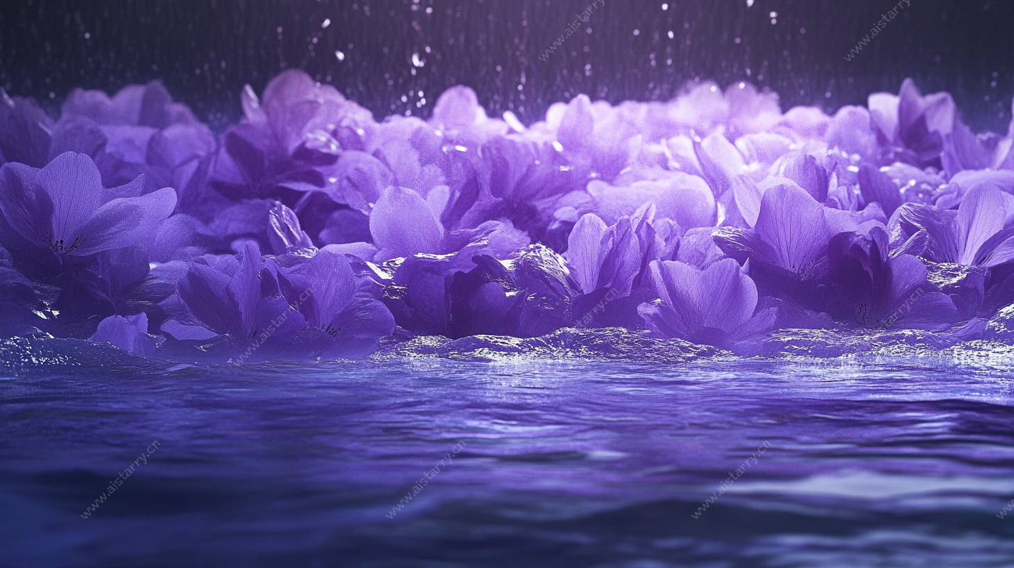 紫色花卉雨中绽放美景