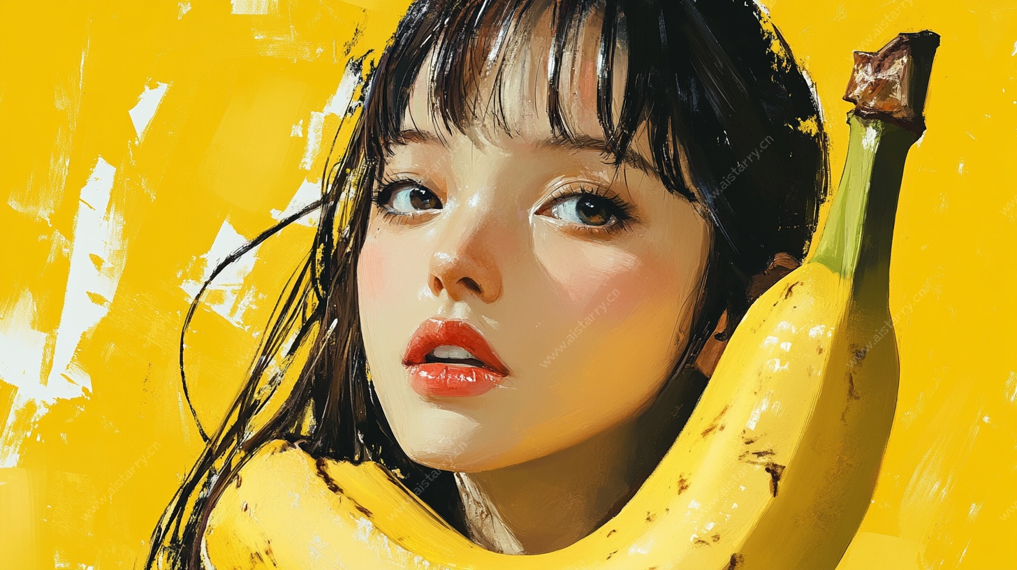 少女与香蕉梦幻插画