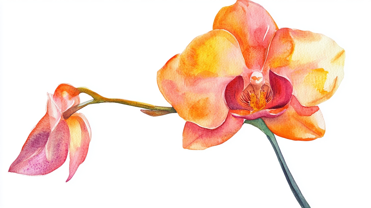 水彩绘橙色蝴蝶兰