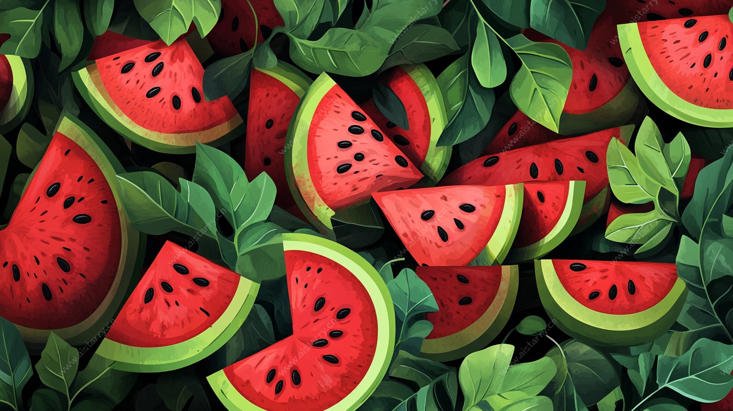 西瓜绿叶插画