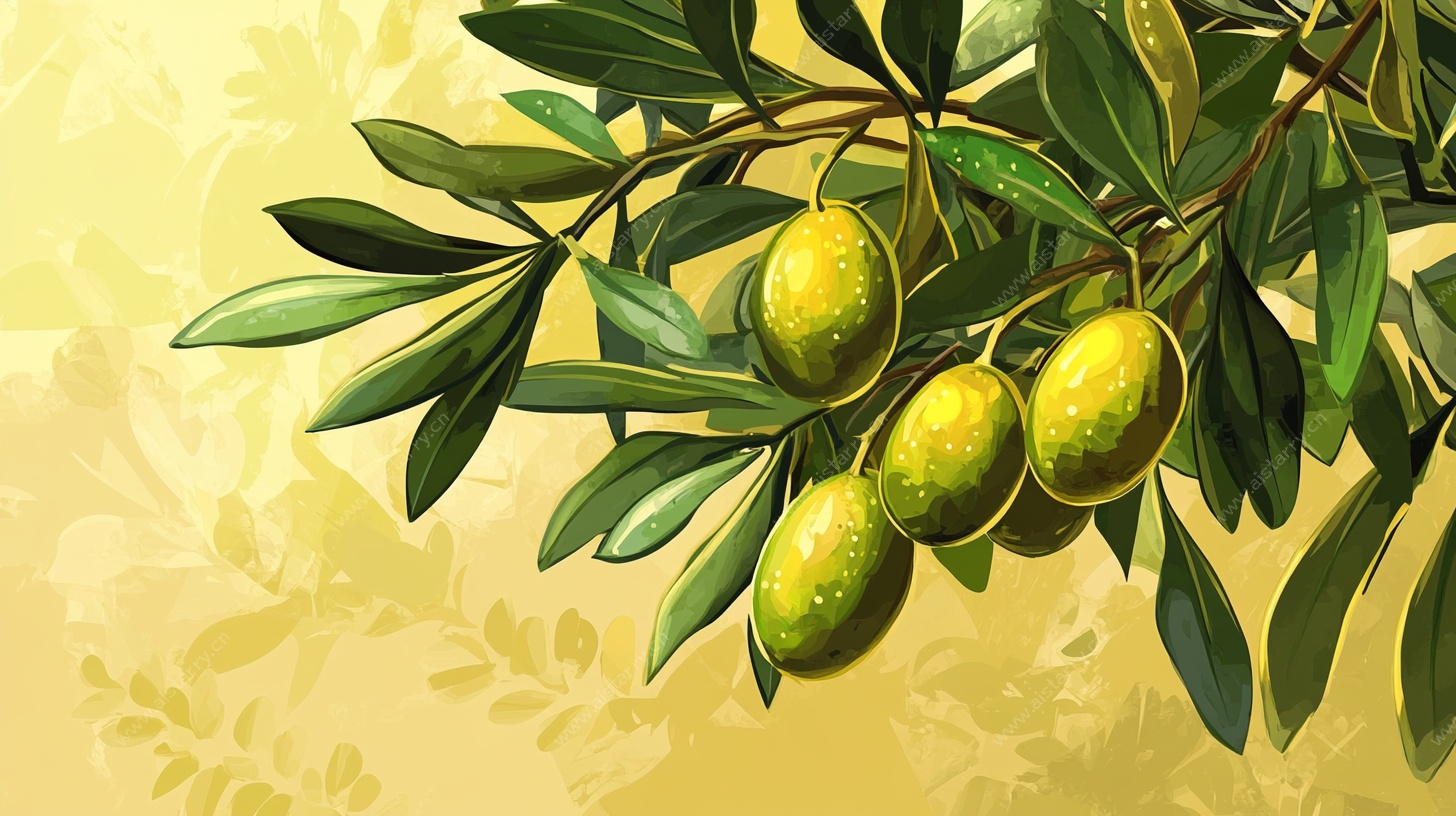 枝头青橄榄插画