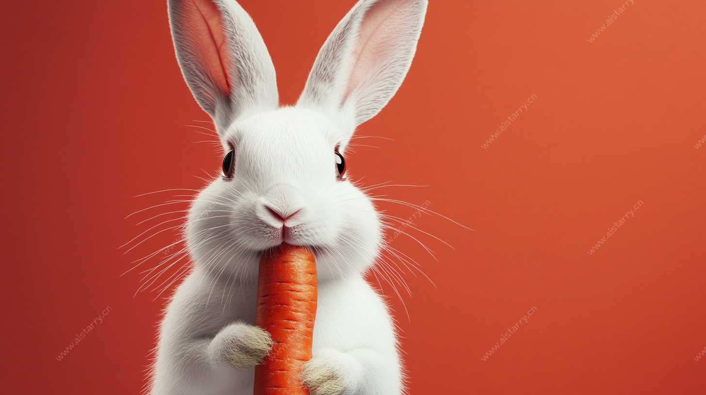 白兔啃食胡萝卜萌态图