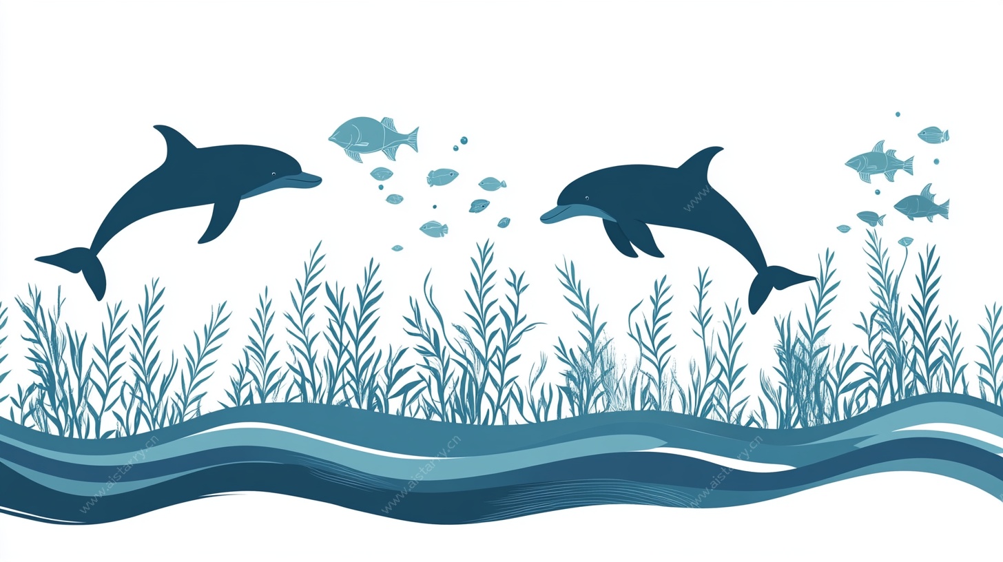 海洋中的海豚与鱼群