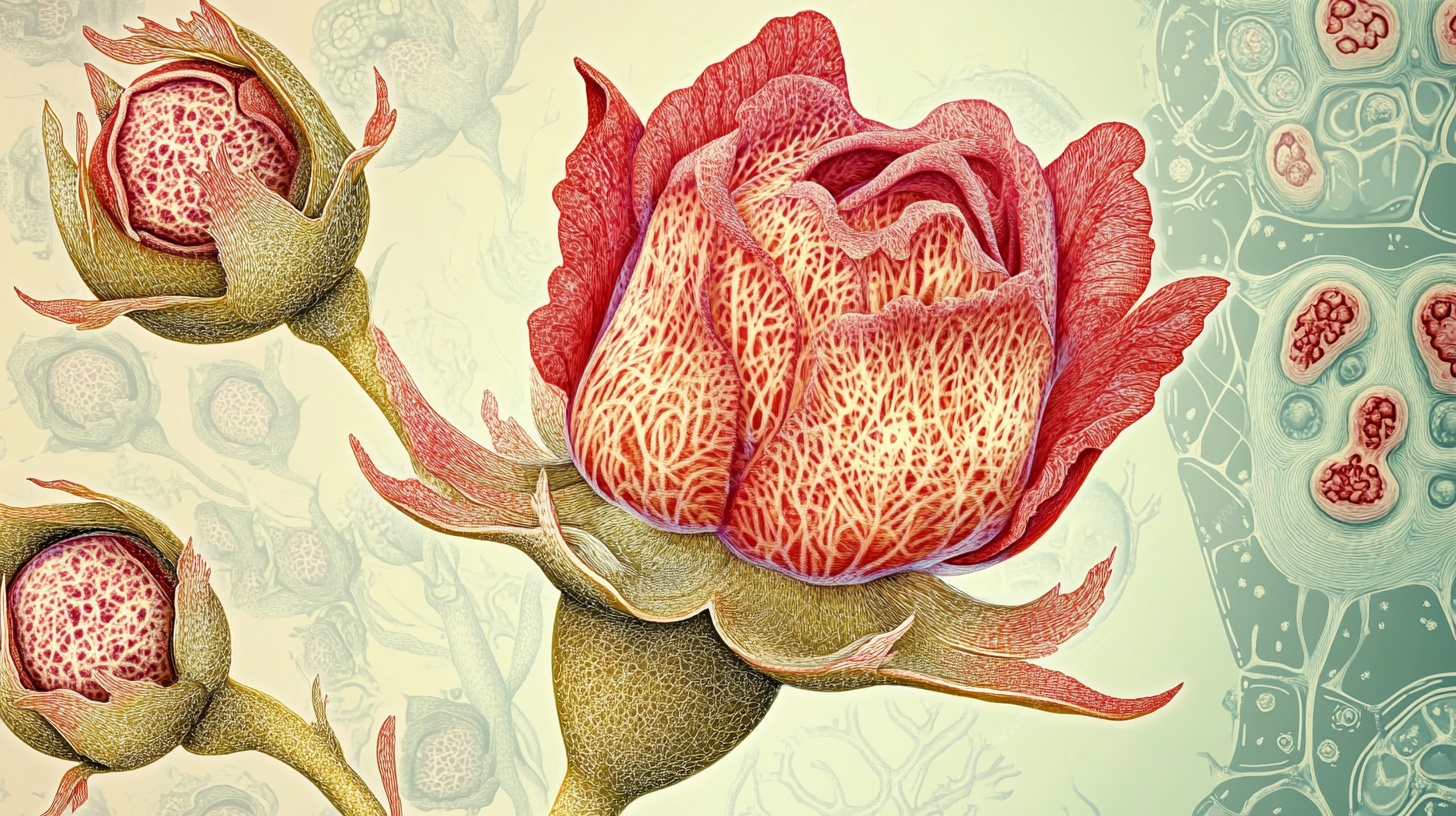 复古风手绘盛开红牡丹