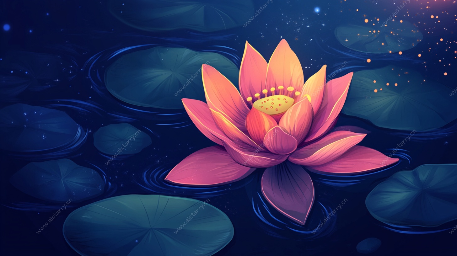 梦幻夜中绽放的粉莲花