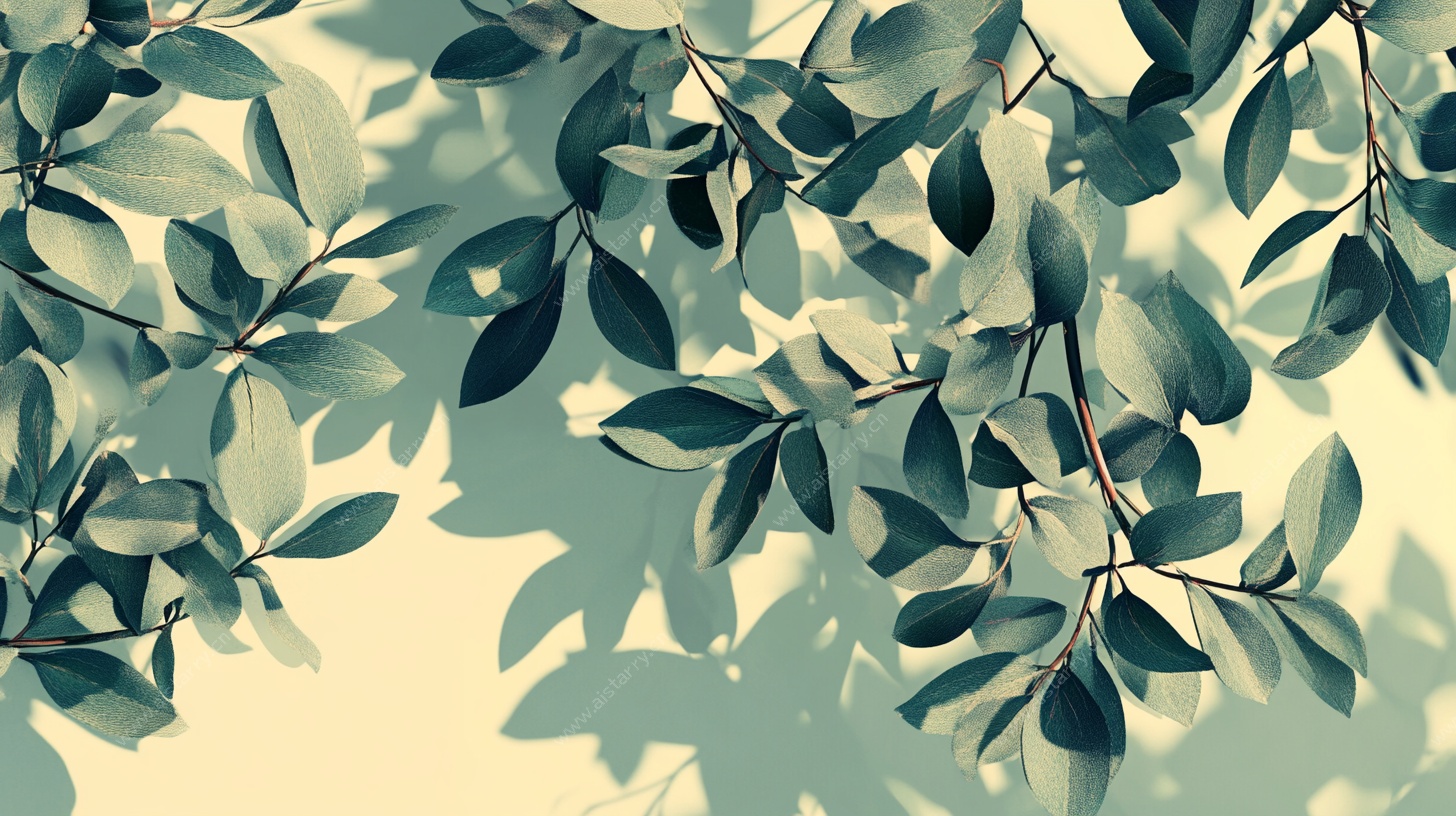 光影下的翠绿枝叶