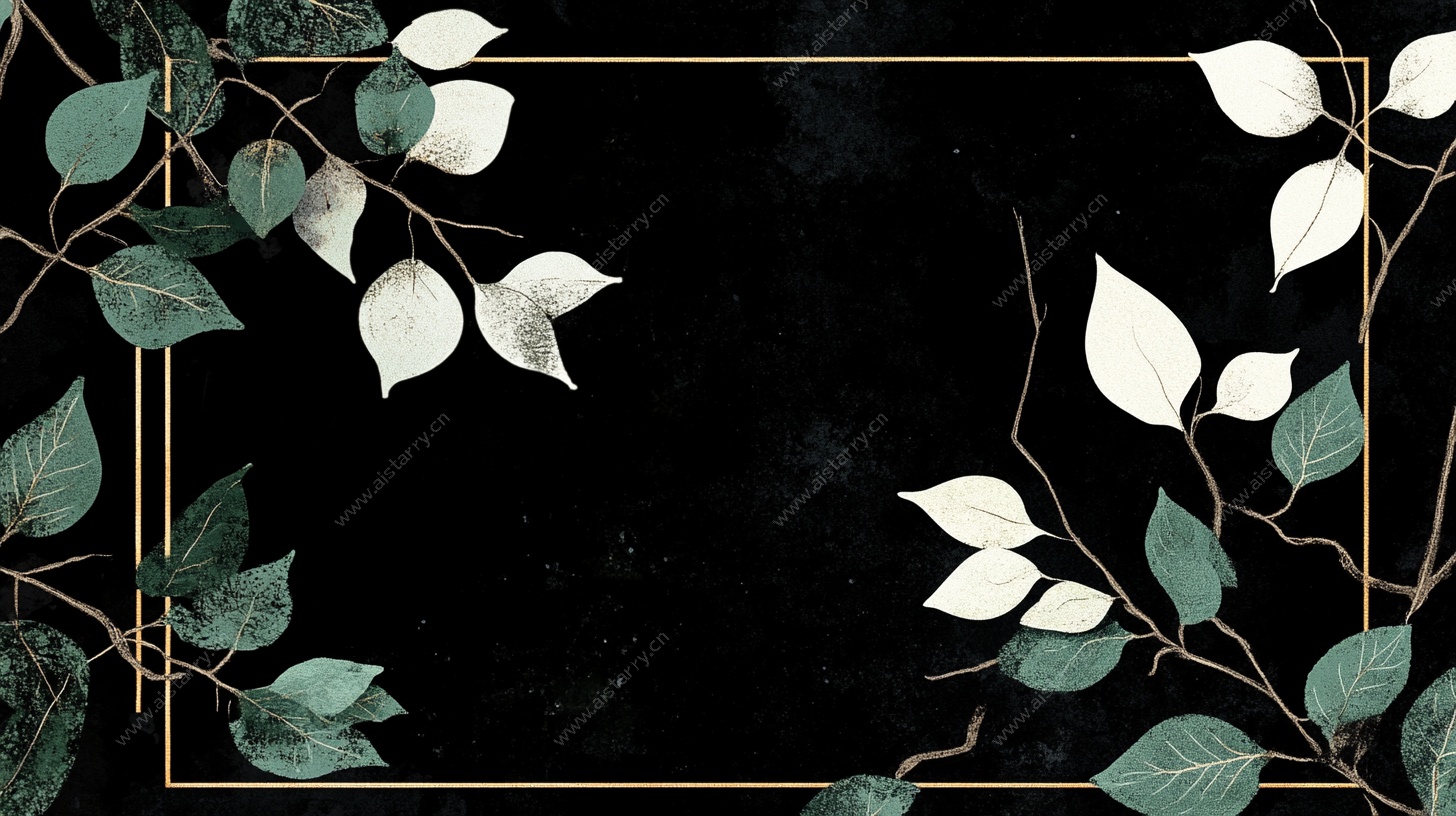 黑金绿叶边框背景图