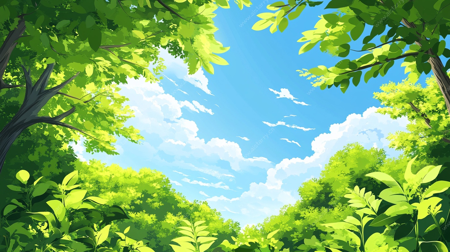 夏日森林清新风景插画