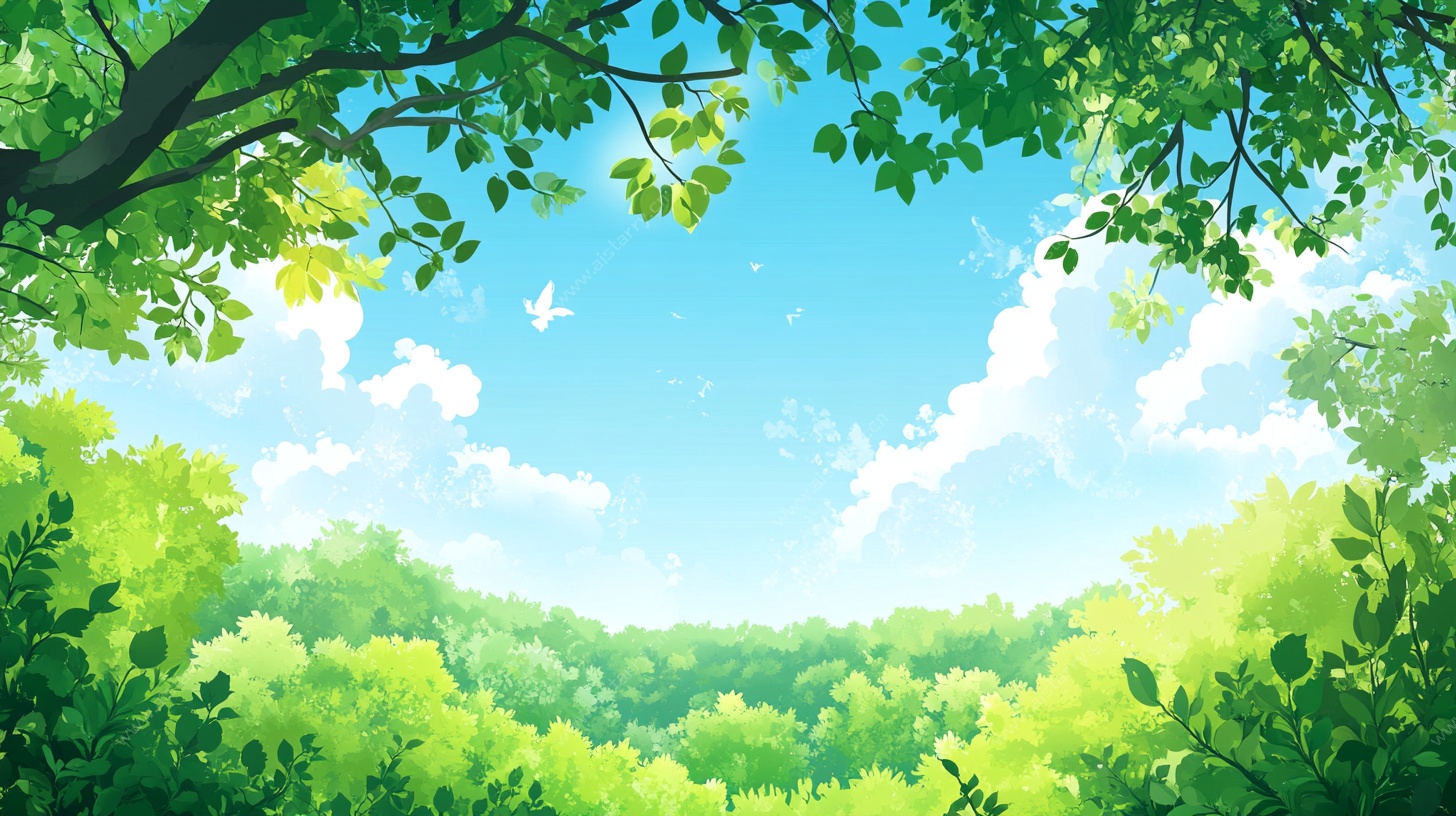 夏日森林清新风光插画