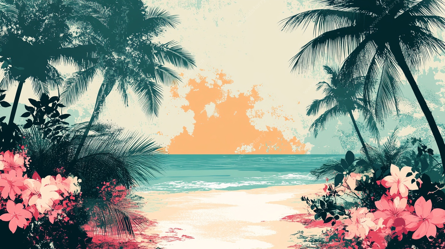 热带海滨风光插画