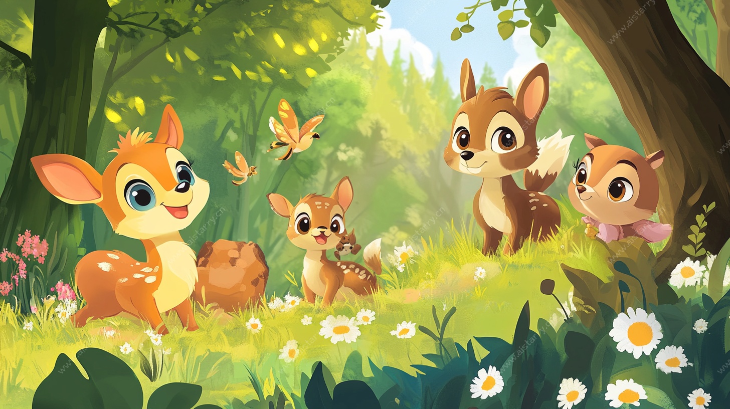 森林中的小鹿萌趣聚会