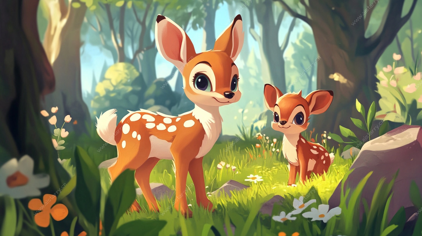 森林中的小鹿萌趣画面