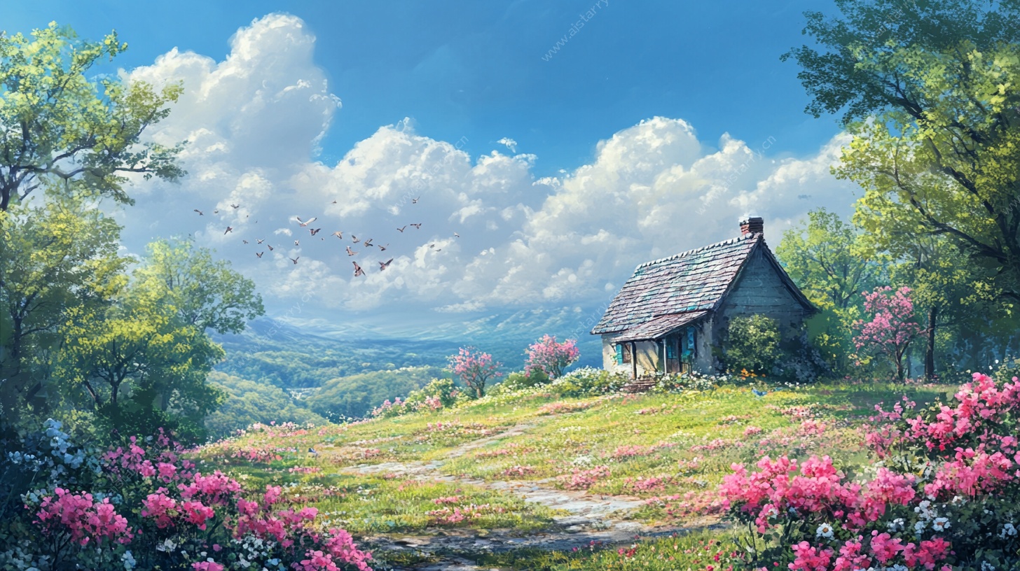山间小屋的诗意美景