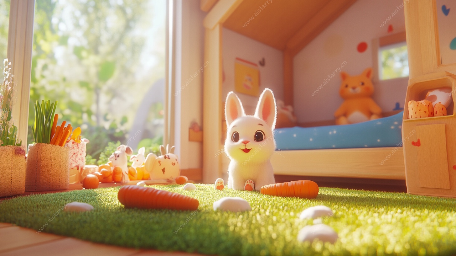 可爱小兔的温馨卧室场景