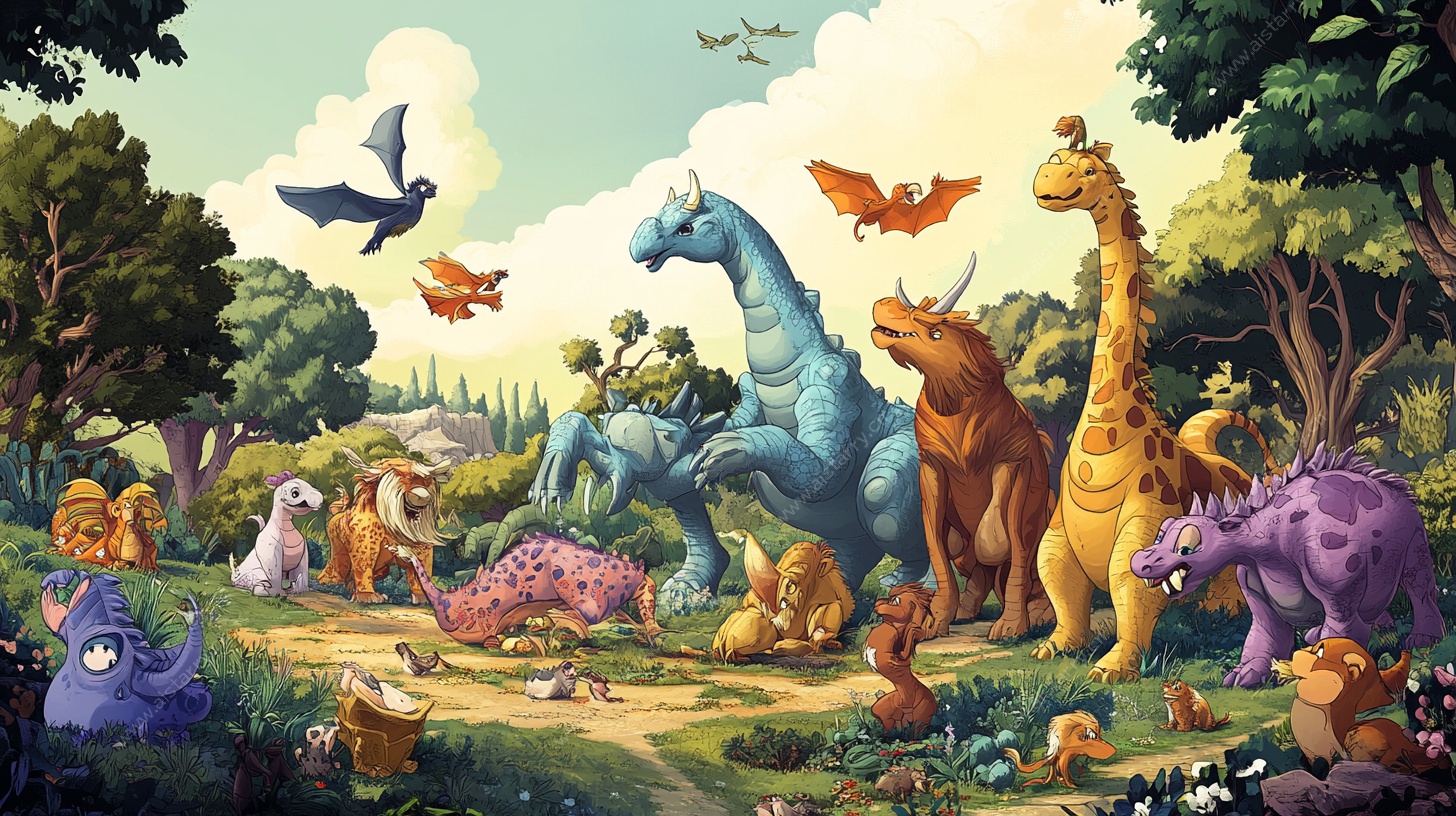 奇幻恐龙森林聚会场景