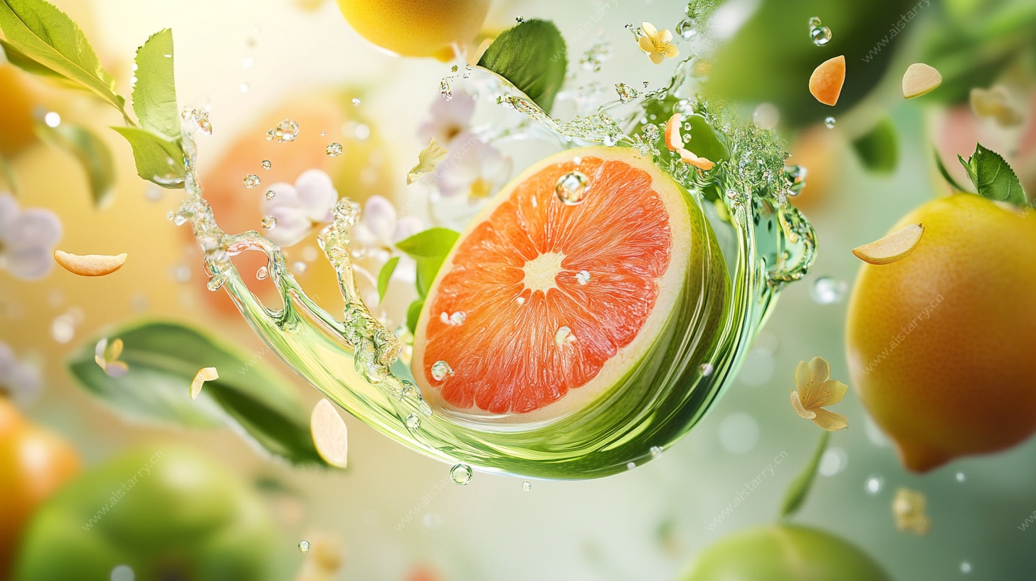 飞溅的多汁柑橘水果画面