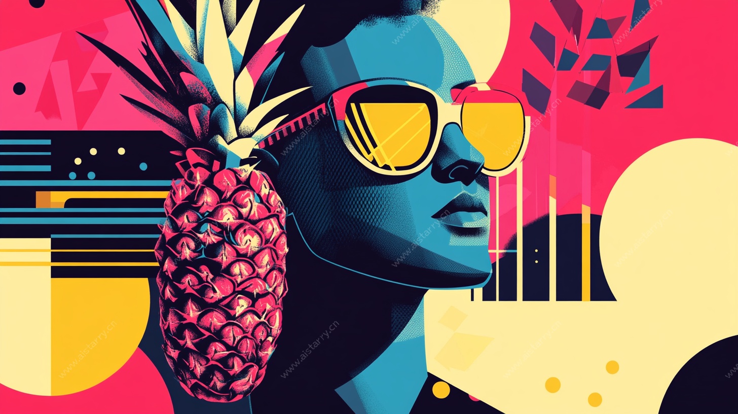 菠萝墨镜人物插画