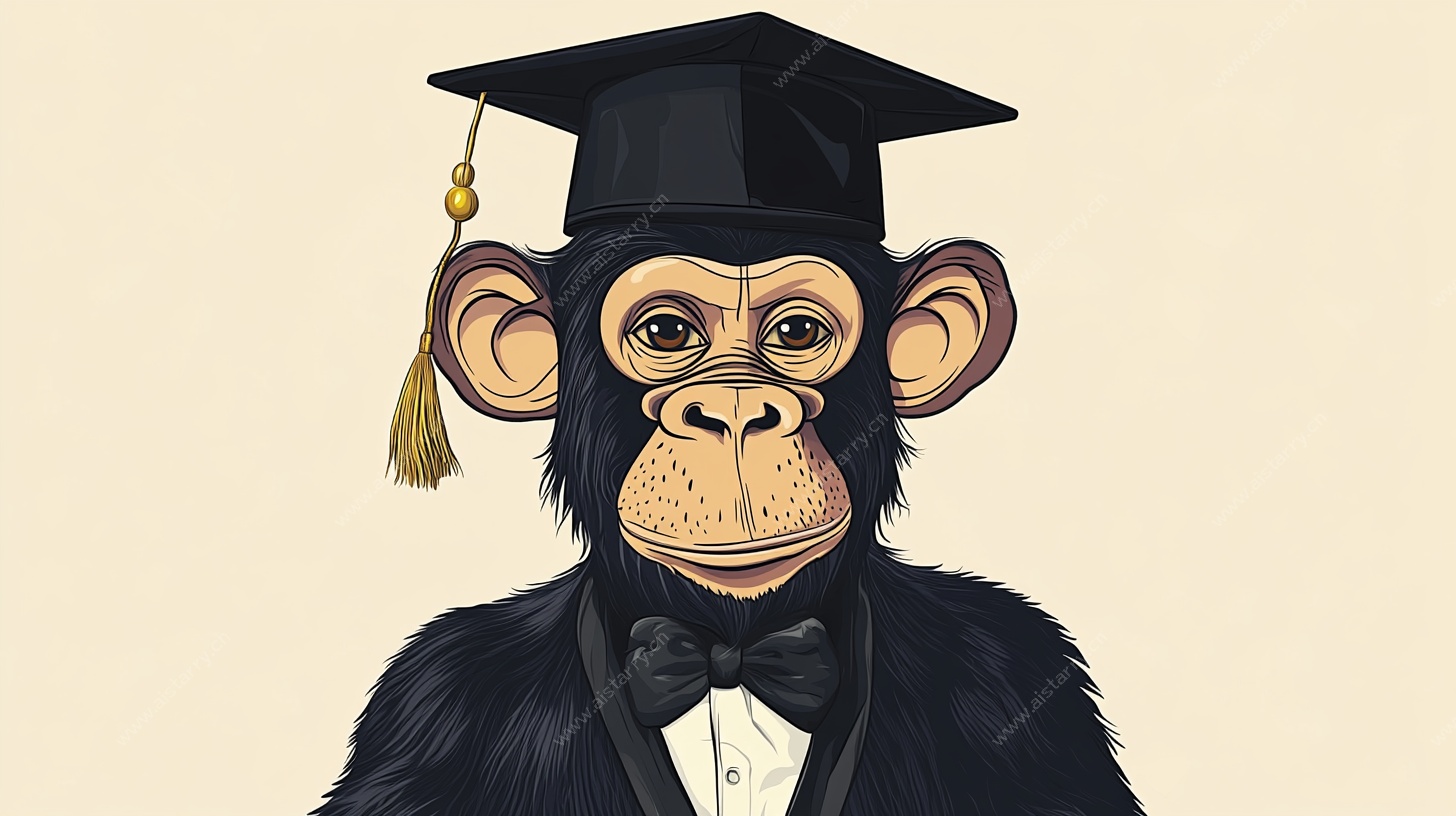 戴学士帽的时髦黑猩猩