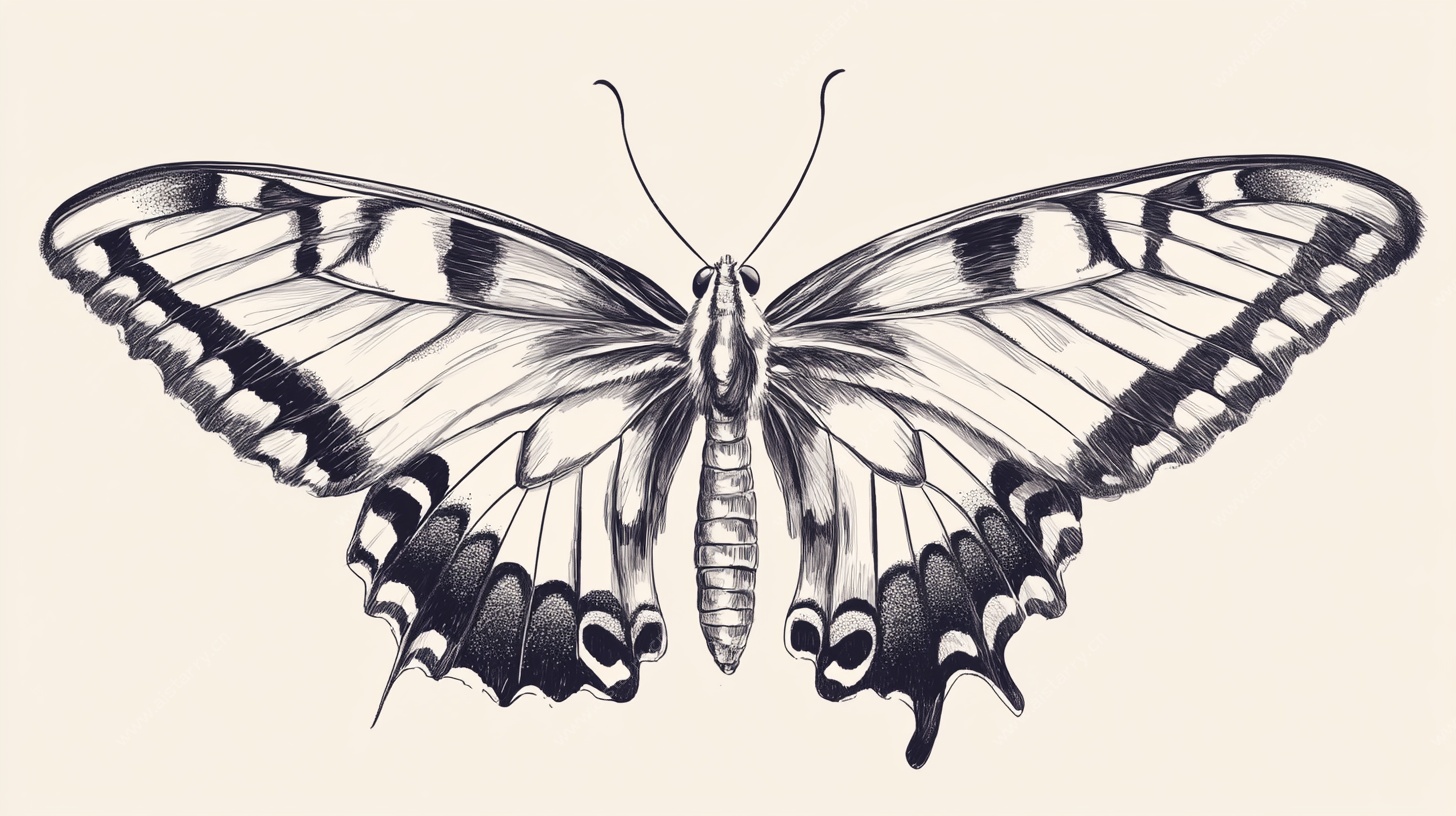 黑白手绘蝴蝶图案