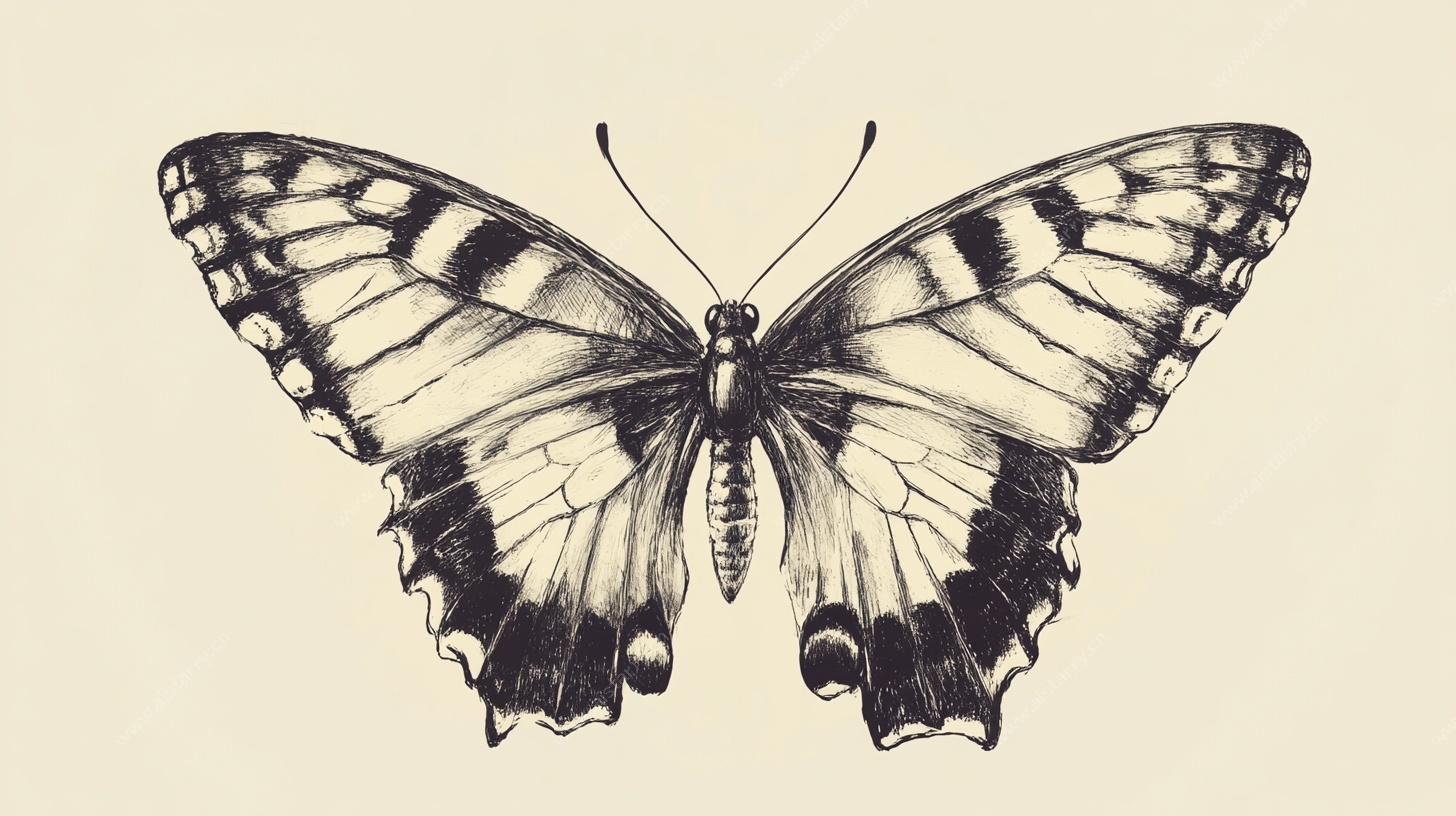 黑白手绘蝴蝶插画