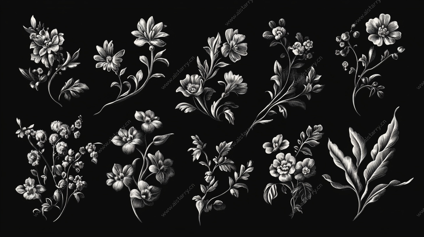 银白花卉图案集合