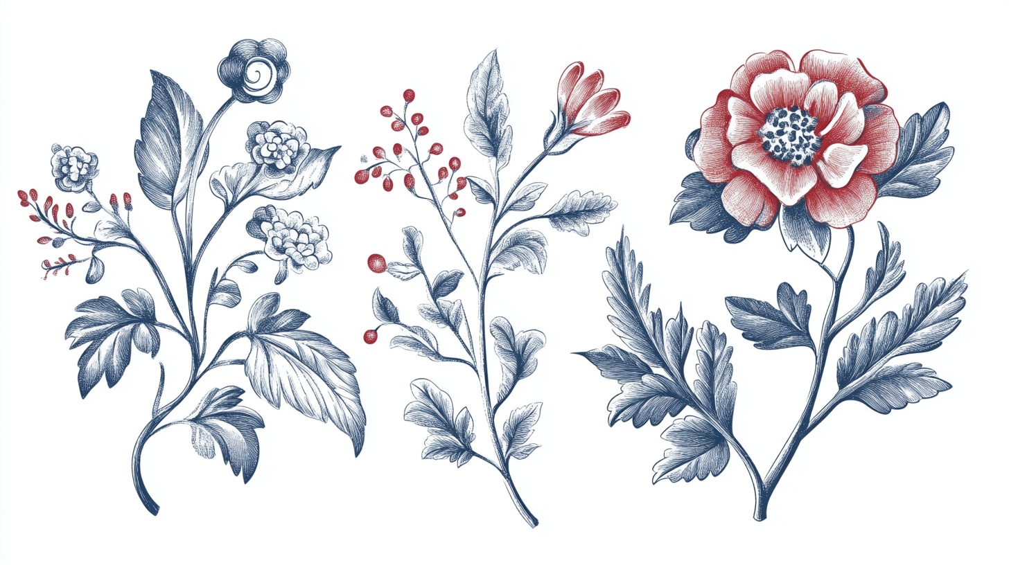 蓝粉花卉植物图案设计