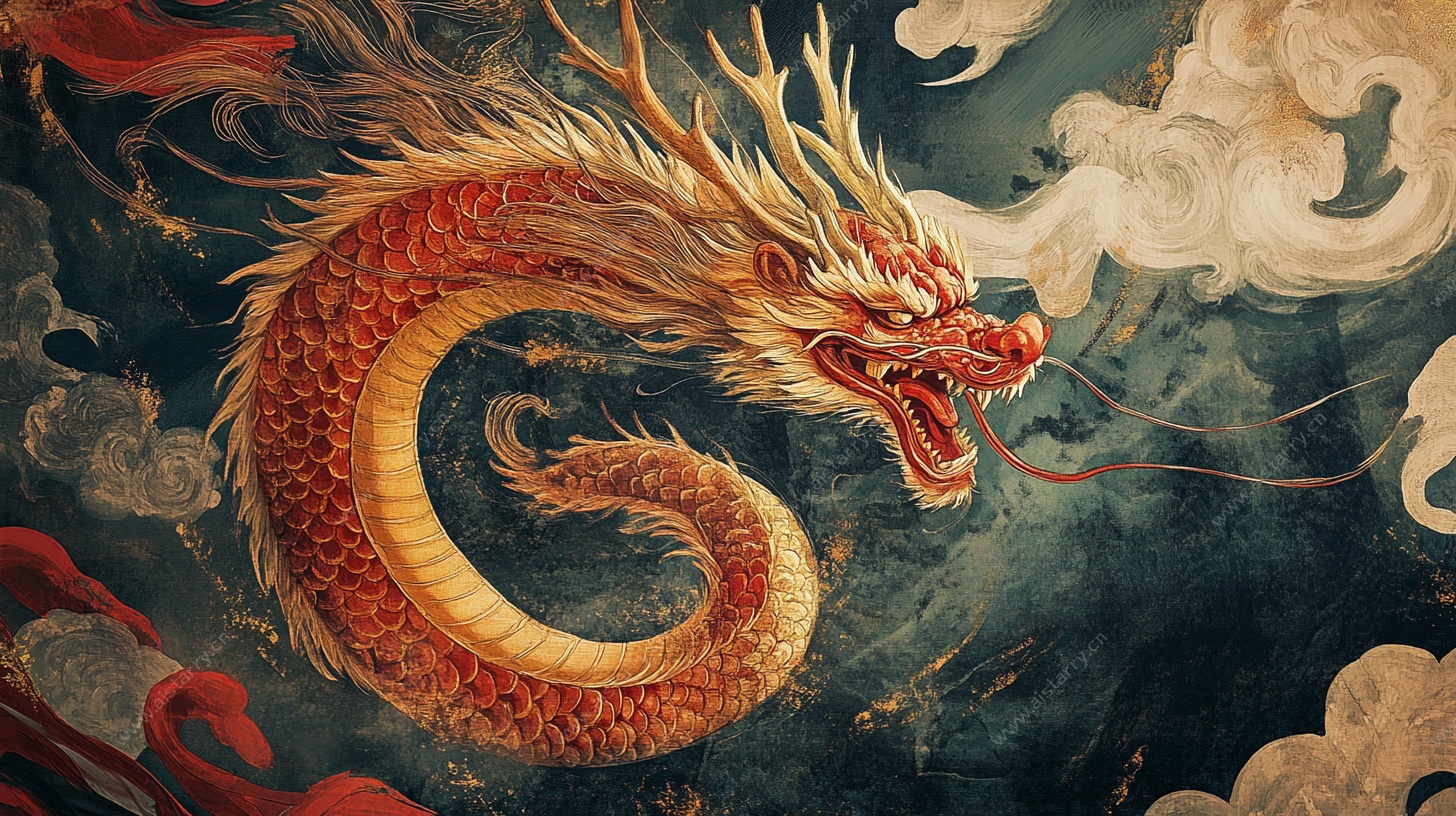 中式飞龙腾云图