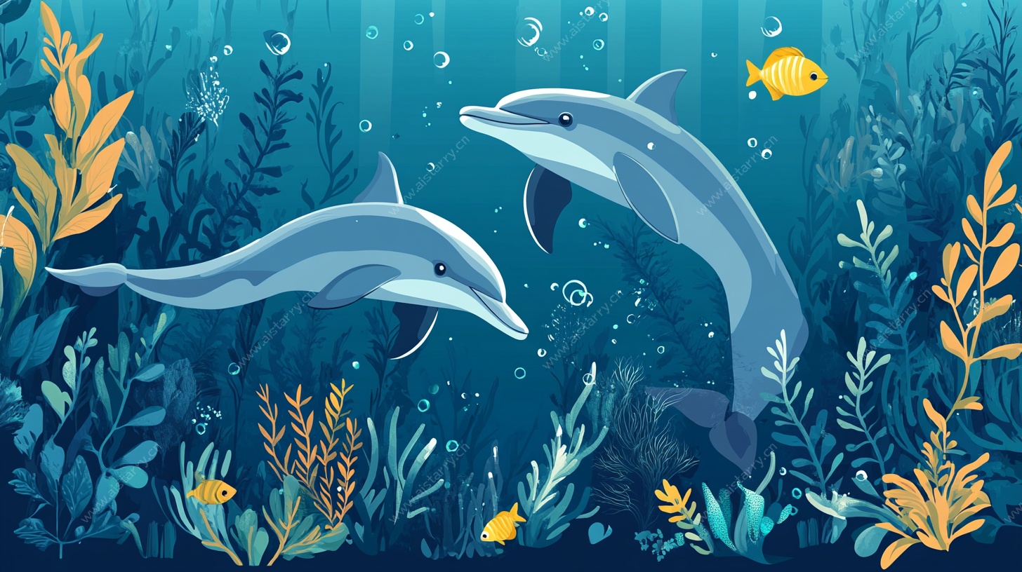 海洋中的海豚嬉戏图